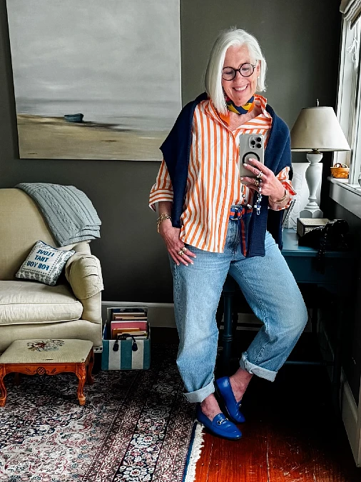 Orange Stripes and Relaxed Denim
