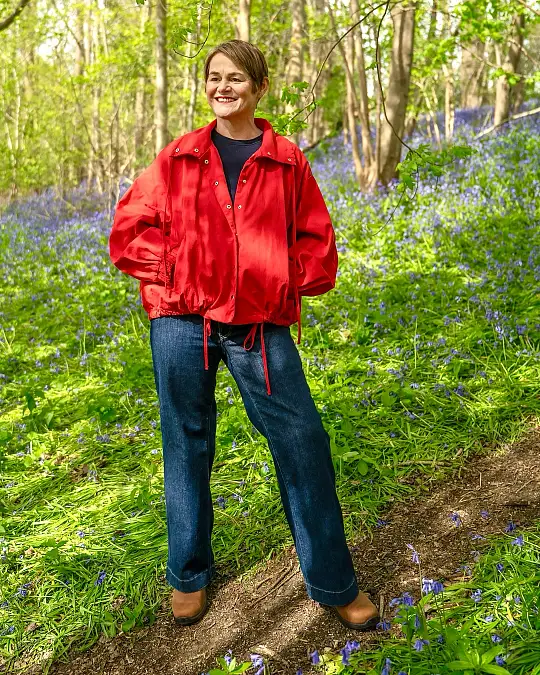 Red Trail Jacket with Wide-Leg Jeans