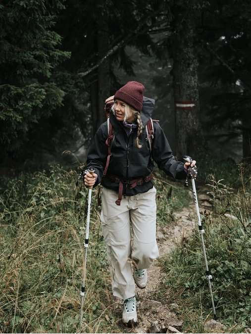 Black Shell + Cargo Pants + Trail Shoes