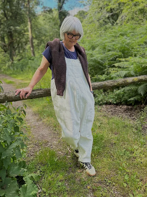 White Overalls with a Lightweight Knit