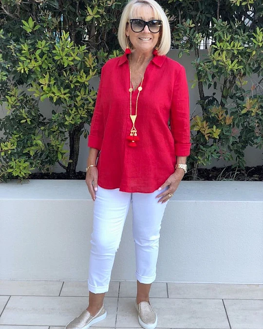 Bright Red Linen Tunic