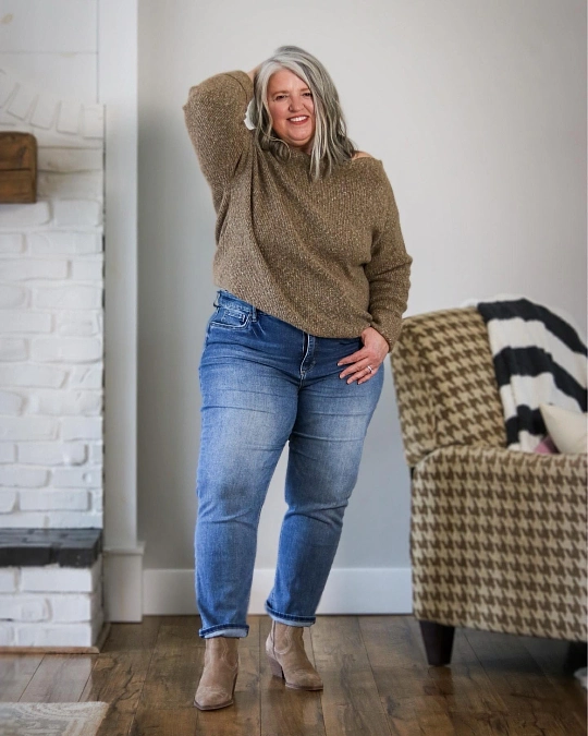 Slouchy Knit and Straight Jeans