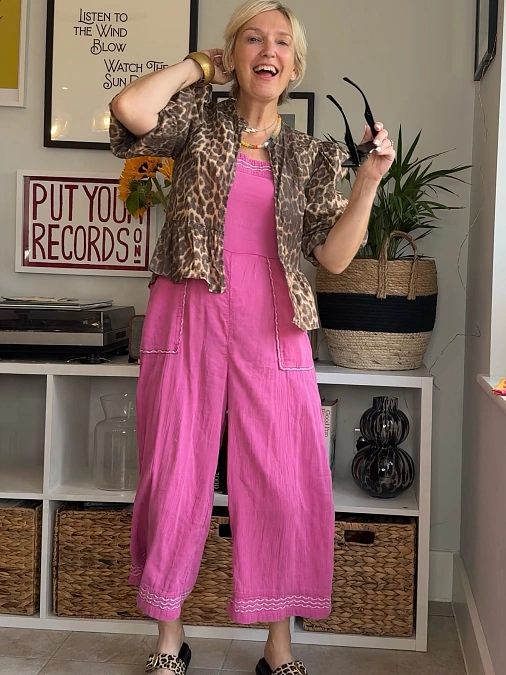 Pink Jumpsuit and Leopard Jacket