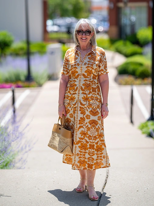 Orange Floral Midi Dress