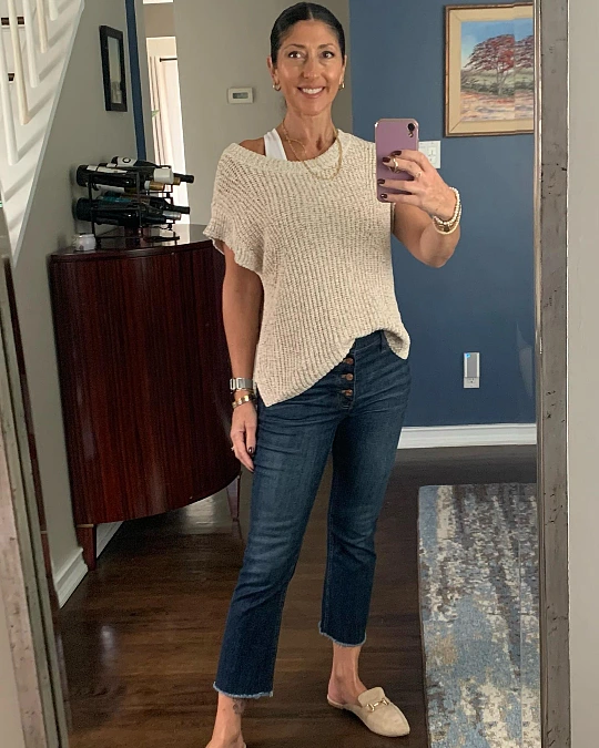A Slouchy Knit and Button-Fly Jeans