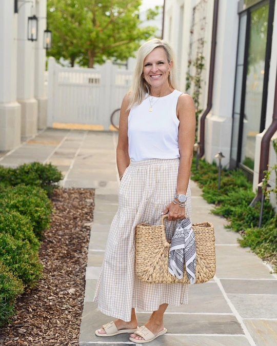 White Tank and Gingham Skirt
