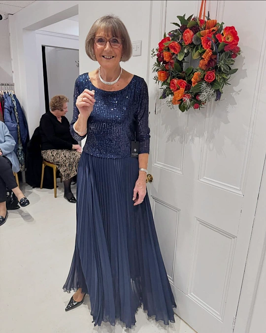 Navy Sequins and Pleated Skirt