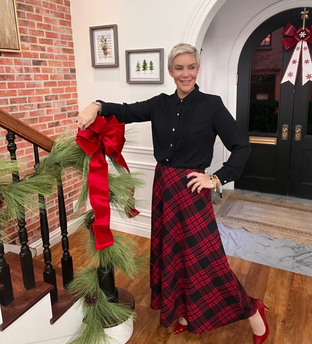 Black Blouse and Red Plaid Skirt