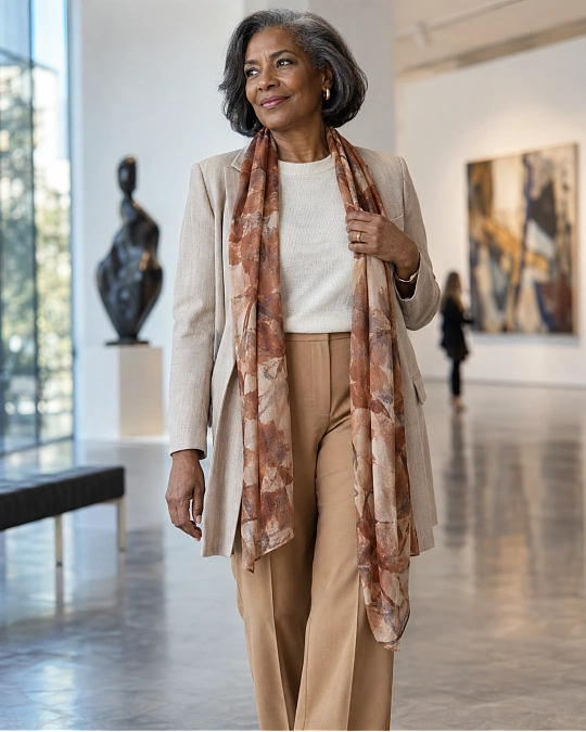 Let the Scarf Fall Vertically to Create Length and Ease