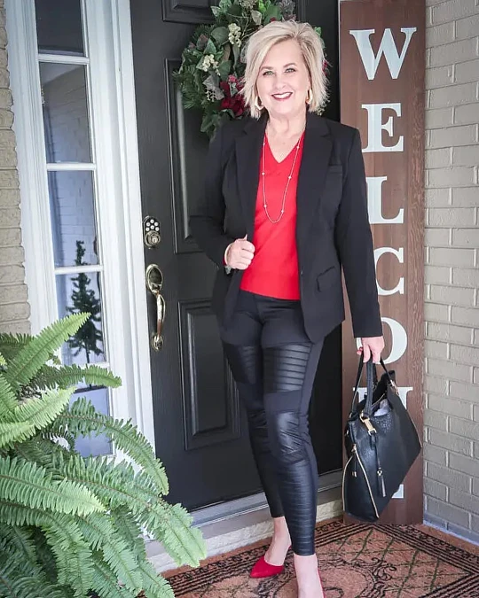 Red Blouse With Black Blazer