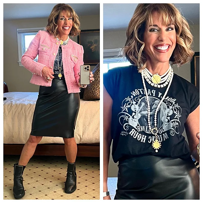 Pink Tweed With a Leather Skirt