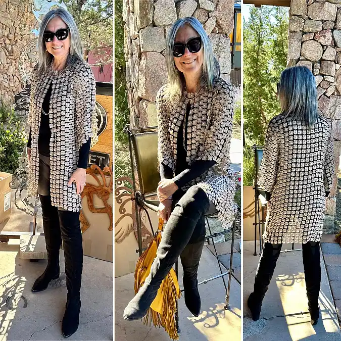 Textured Long Cardigan With Black Boots
