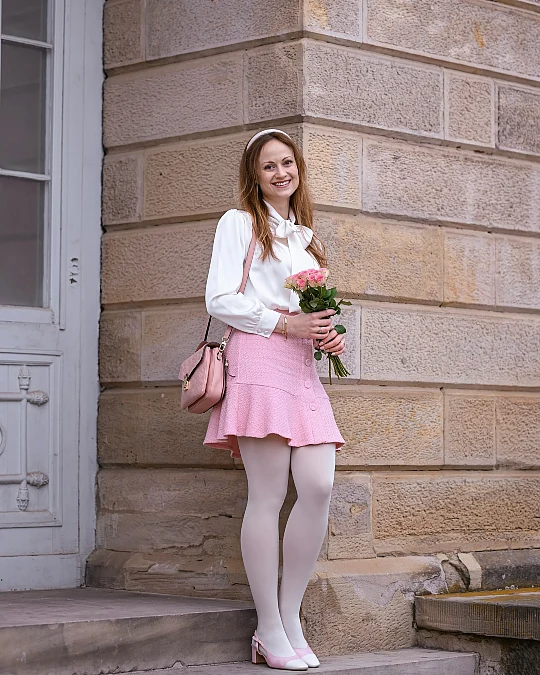 Bow Blouse + Pink Skirt