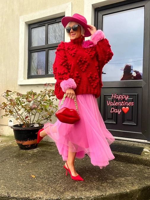 Red Knit and Pink Tulle Skirt
