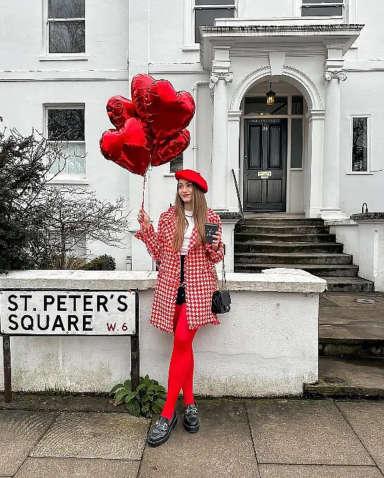 Red Tights and Houndstooth Coat