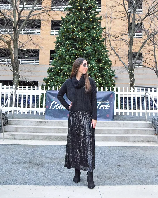 Black Sweater With a Sequin Maxi Skirt