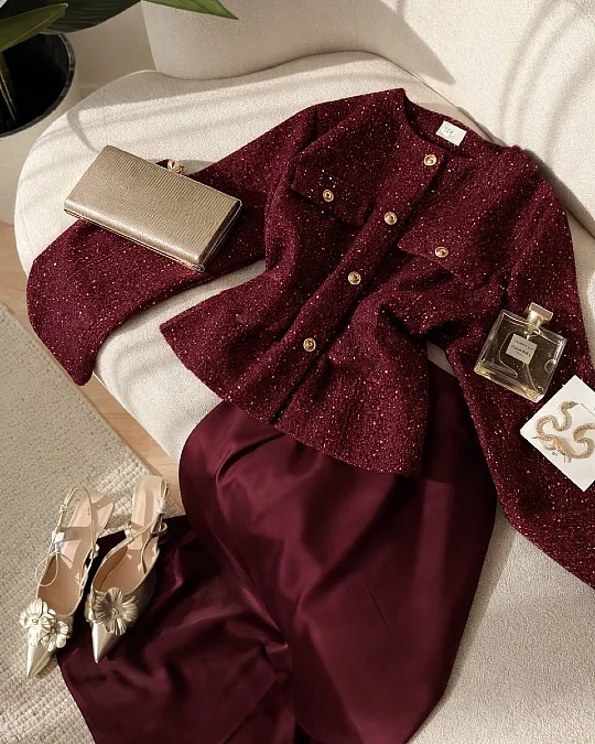 Burgundy Tweed With Satin Separates