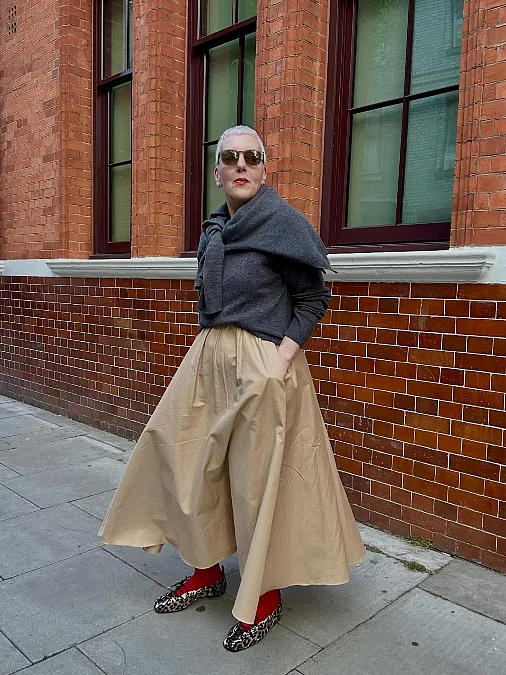 Charcoal Knit and Full Camel Skirt