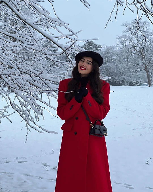 A Red Coat with Parisian Black Accents