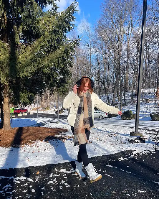 Cream Puffer with Neutral Plaid