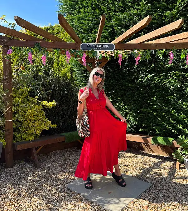 A Bright Red Tiered Dress