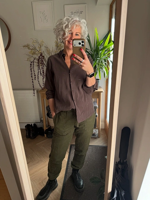 Chocolate Shirt + Olive Utility Pants