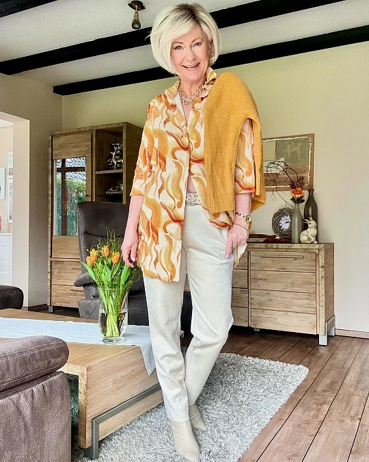 Printed Shirt + Cream Trousers