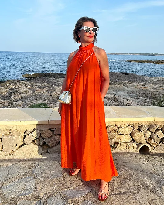 A Bold Orange Halter Dress