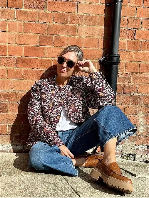 Floral Jacket + Wide-Leg Jeans