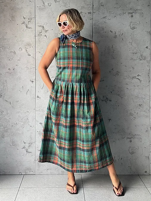 Green Tartan Midi Dress