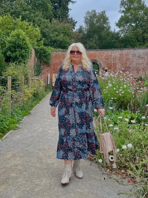 Dark Floral Dress and Fringe Boots
