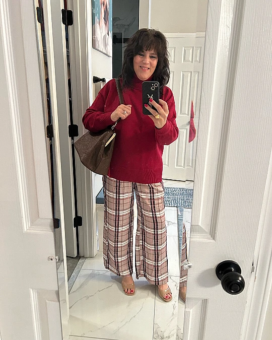Burgundy Knit and Plaid Trousers