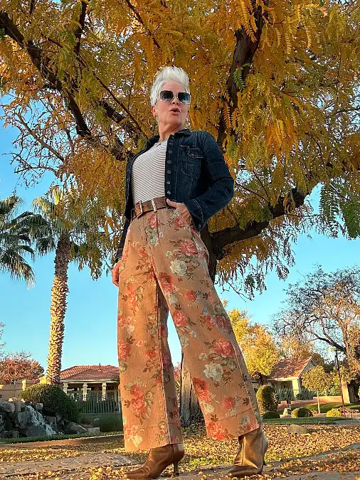 Floral Trousers and Denim Jacket